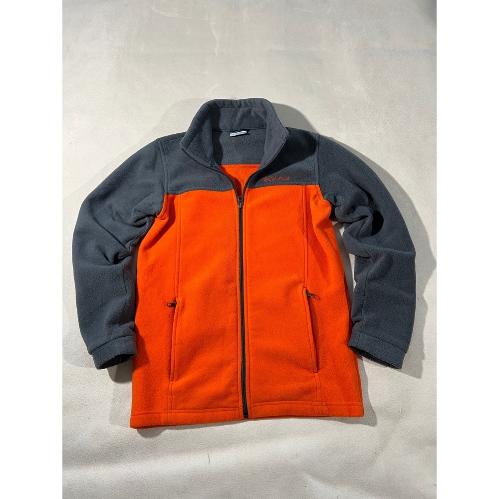 Columbia Kids Fleece Jacket Orange Gray Full Zip Youth Size L 14 16